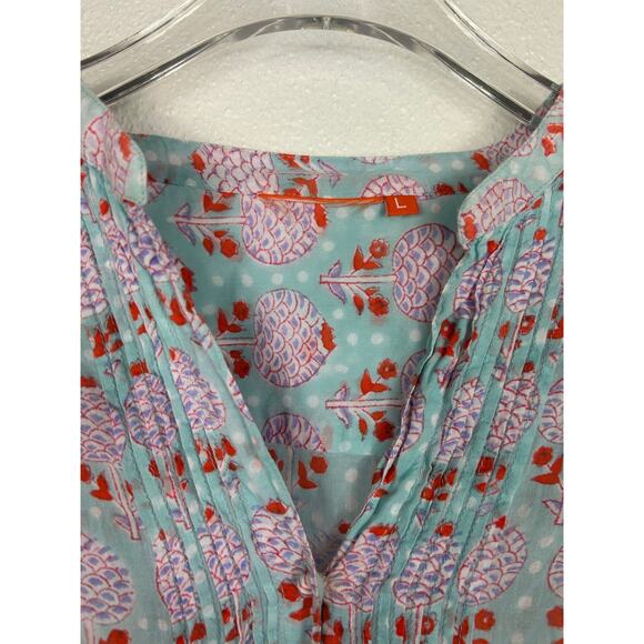 Oliphant Block Print 3/4 Sleeve Top Blue Sz Large - Picture 5 of 7